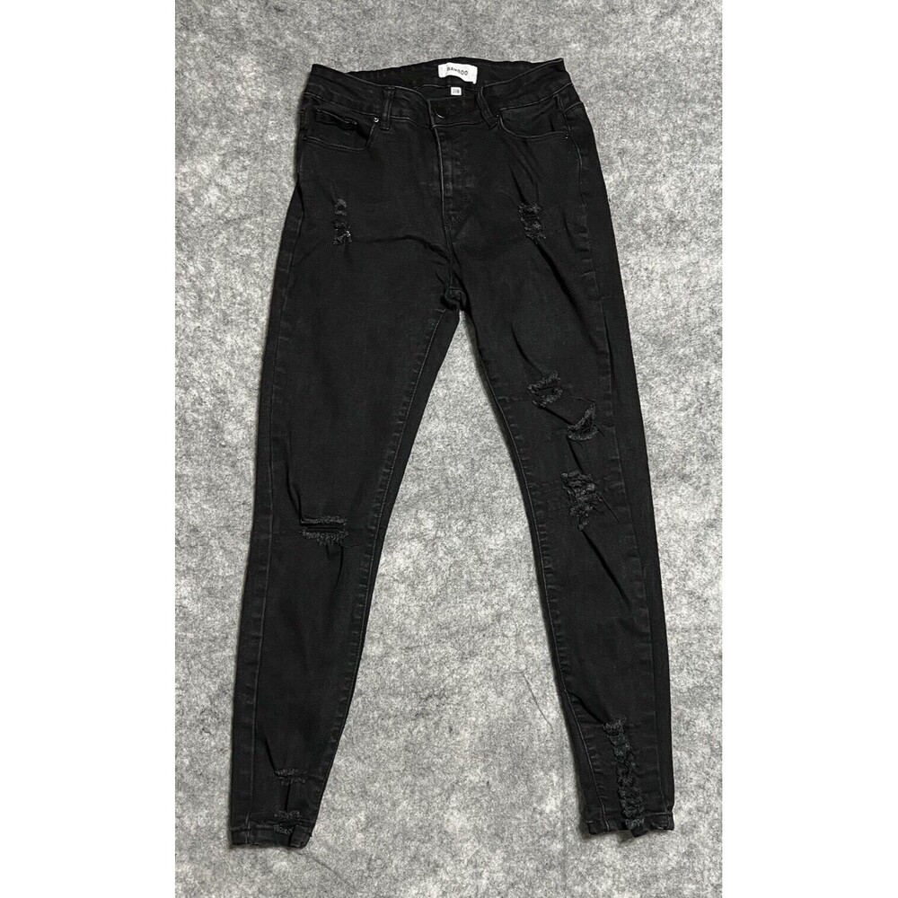 BAMBOO Skinny Jeans Women's 7/8 Black Ripped Distressed Dark Wash Denim